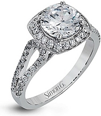 Simon G Split Shank Halo Diamond Engagement Ring