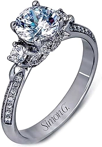 Simon G Three Stone Diamond Engagement Ring