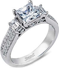 Simon G Three Stone Pave Diamond Engagement Ring