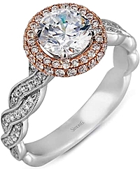 Simon G Twist Shank Rose Gold Halo Diamond Engagement Ring