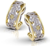 Simon G Yellow and White Gold Earrings with Floral Detail