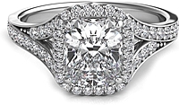 Split Shank Diamond Cushion Halo Engagement Ring