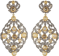 Sterling Silver & 14k Yellow Gold Diamond Earrings