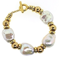 Sterling Silver & Gold Plated Pearl Bracelet