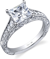 Sylvie Engraved Pave Diamond Engagement Ring