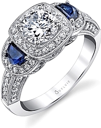 Sylvie Three-Stone Diamond & Sapphire Engagement Ring
