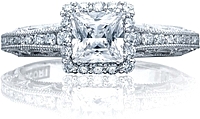 Tacori Channel & Pave Diamond Engagement Ring w/ Princess Bloom